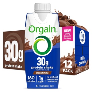 Orgain 30g High Protein Dairy Shake, 5g BCAAs, Café Latte, 11 oz, 12pk(Chocolate Fudge)