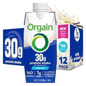 Orgain 30g High Protein Dairy Shake, 5g BCAAs, Café Latte, 11 oz, 12pk(Vanilla)