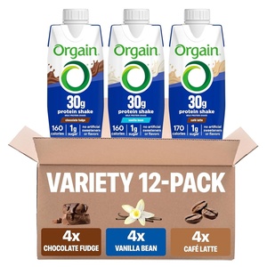 Orgain 30g High Protein Dairy Shake, 5g BCAAs, Café Latte, 11 oz, 12pk(Variety Pack)