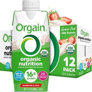 Orgain Organic Grass Fed Dairy 16g Protein Shake, Strawberry, 11oz, 12pk(Strawberries & Cream)