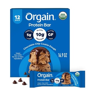 Orgain Organic Vegan 10g Protein Bars, Peanut Butter, 12 Pk(Chocolate Chip Cookie Dough)