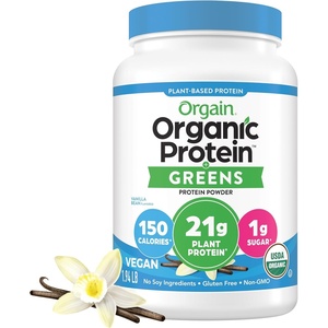 Orgain Organic Vegan Protein Powder + Greens, Vanilla Bean – 21g Plant Based Protein, Gluten Free, Dairy Free, Lactose Free, Soy Free, No Sugar Added, With Iron & Prebiotics for Gut Health – 1.94lb(Vanilla)