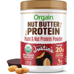Orgain X Justin’s 20g Protein Powder, Chocolate Peanut Butter, 1.17lb(Chocolate Peanut Butter)