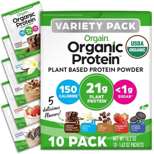 Organic Vegan Protein Powder Variety Pack, Five Flavors, 1.62 oz, 10 Pack