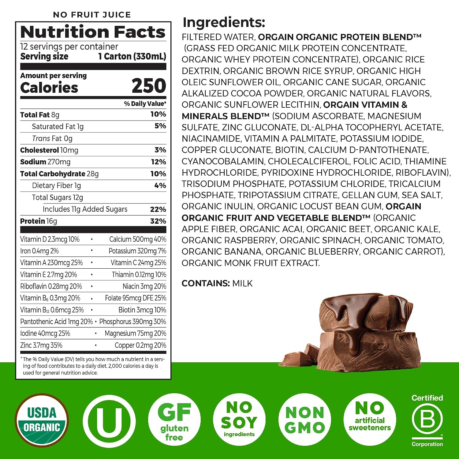 image:imageORGAIN Organic Creamy Chocolate Fudge Shake 12 Pack 11 FZ