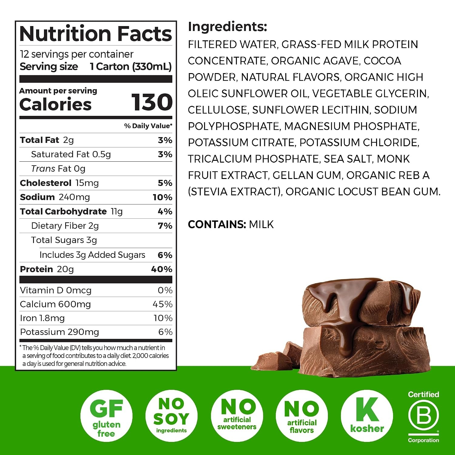 image:imageOrgain 20g Clean Grass Fed High Protein Shake Chocolate 11 oz 12pkChocolate Fudge