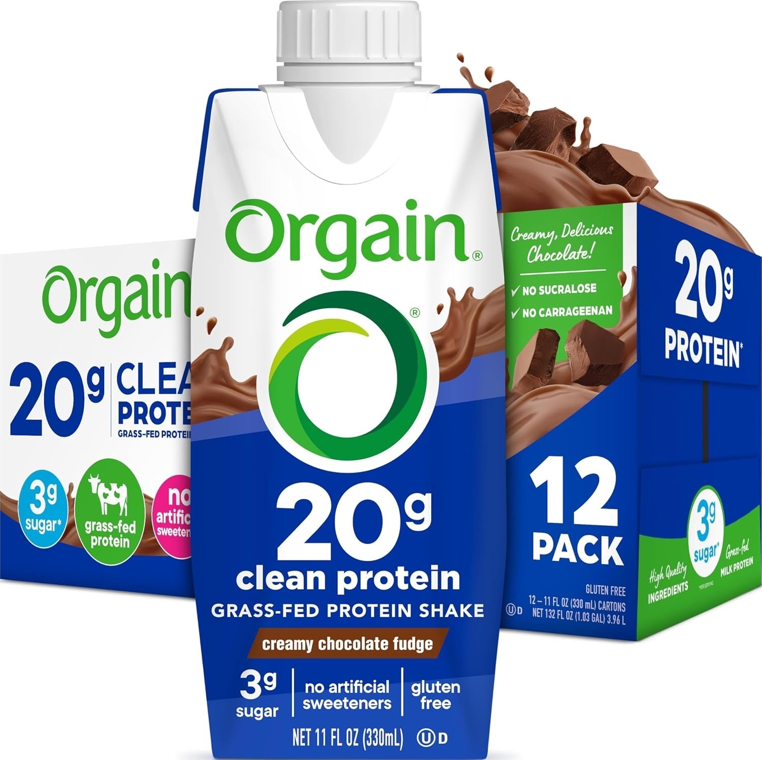 image:imageOrgain 20g Clean Grass Fed High Protein Shake Chocolate 11 oz 12pkChocolate Fudge