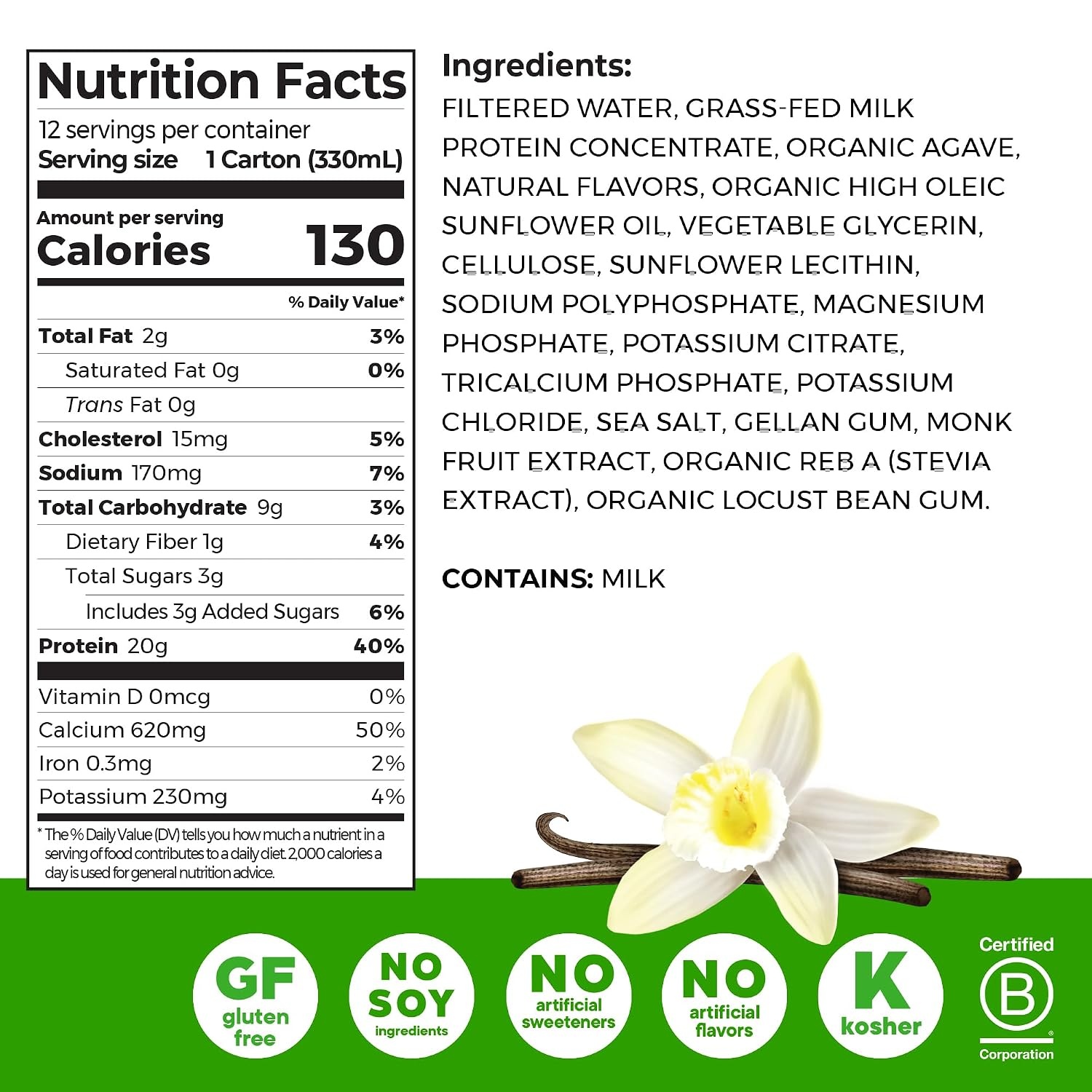 image:imageOrgain 20g Clean Grass Fed High Protein Shake Chocolate 11 oz 12pkVanilla