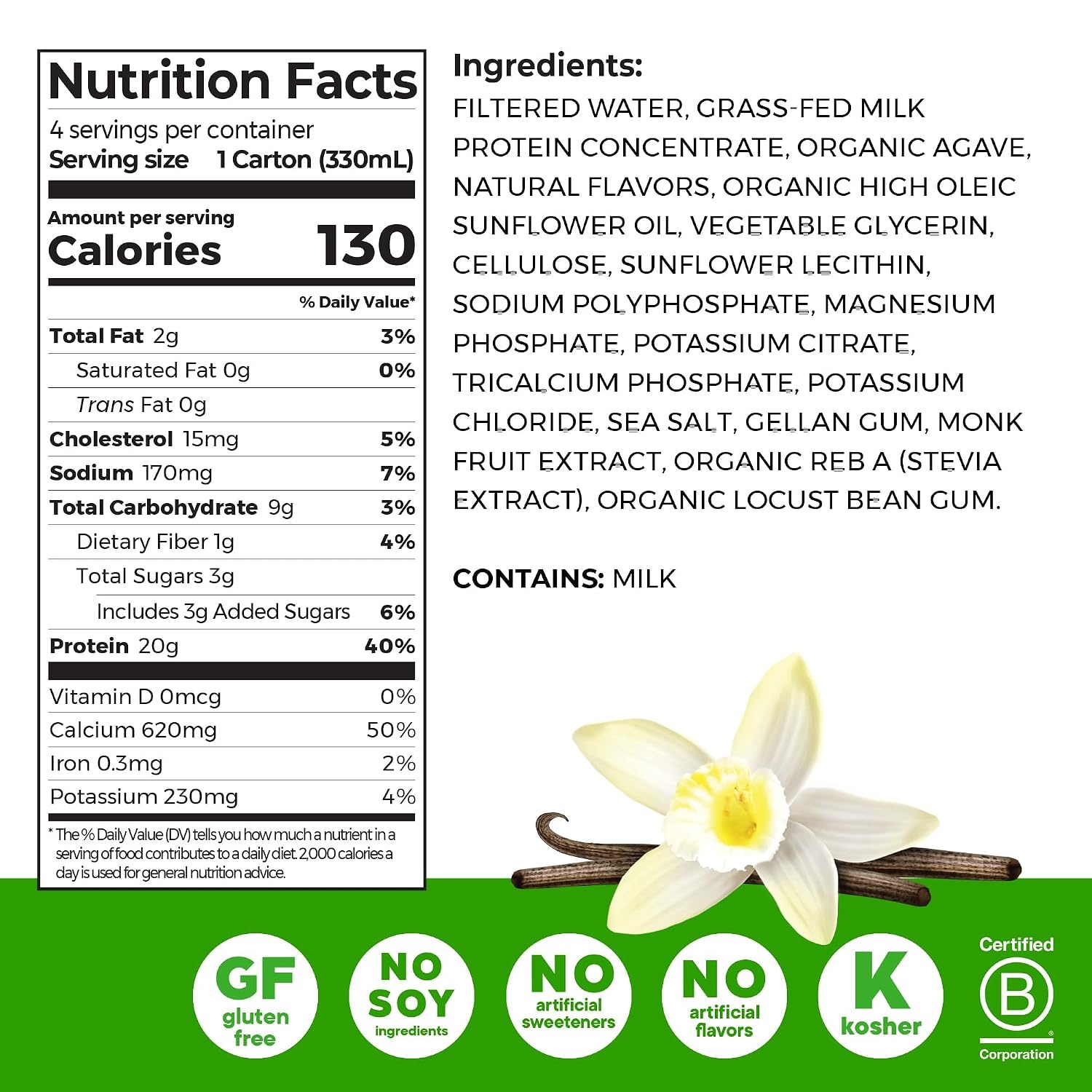 image:imageOrgain 20g Clean Grass Fed High Protein Shake Chocolate 11 oz 12pkVanilla