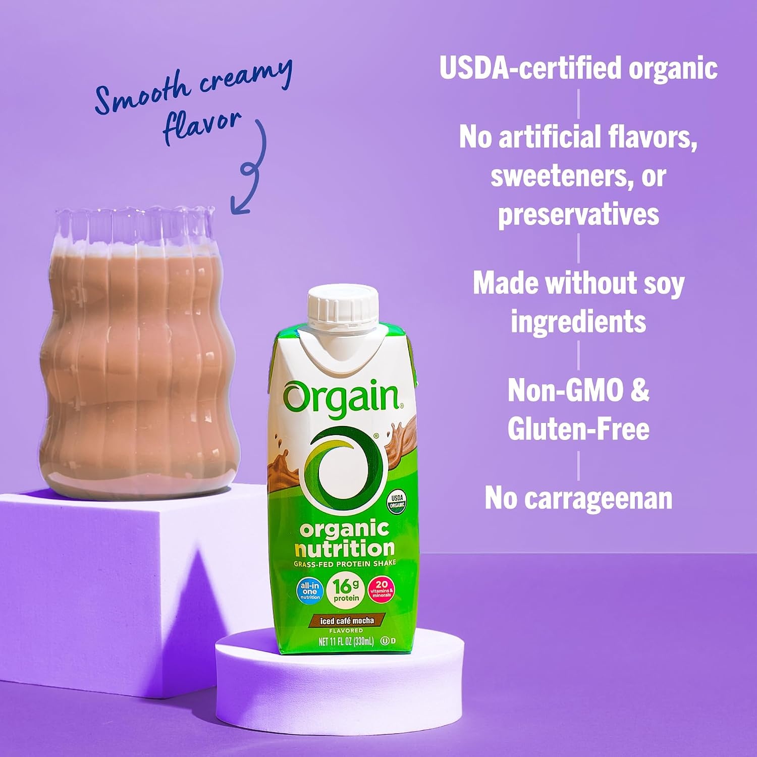 image:imageOrgain Organic Grass Fed Dairy 16g Protein Shake Caf Mocha 11oz 12pk