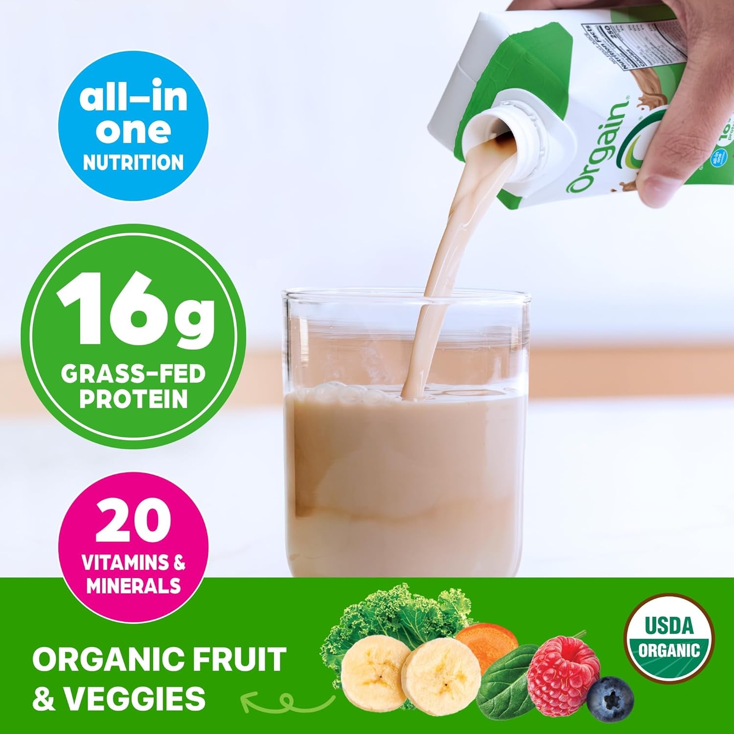 image:imageOrgain Organic Grass Fed Dairy 16g Protein Shake Caf Mocha 11oz 12pk