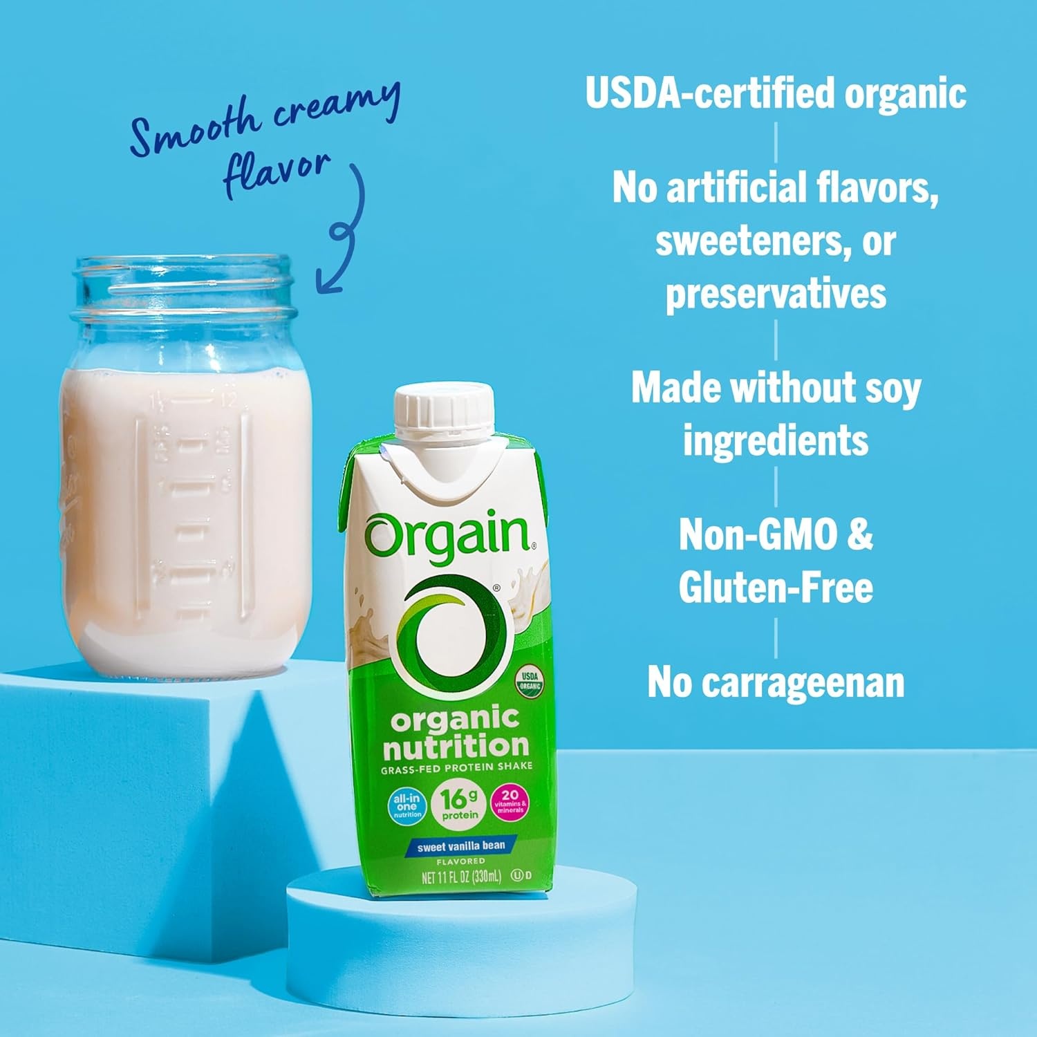 image:imageOrgain Organic Grass Fed Dairy 16g Protein Shake Vanilla 11oz 12pk