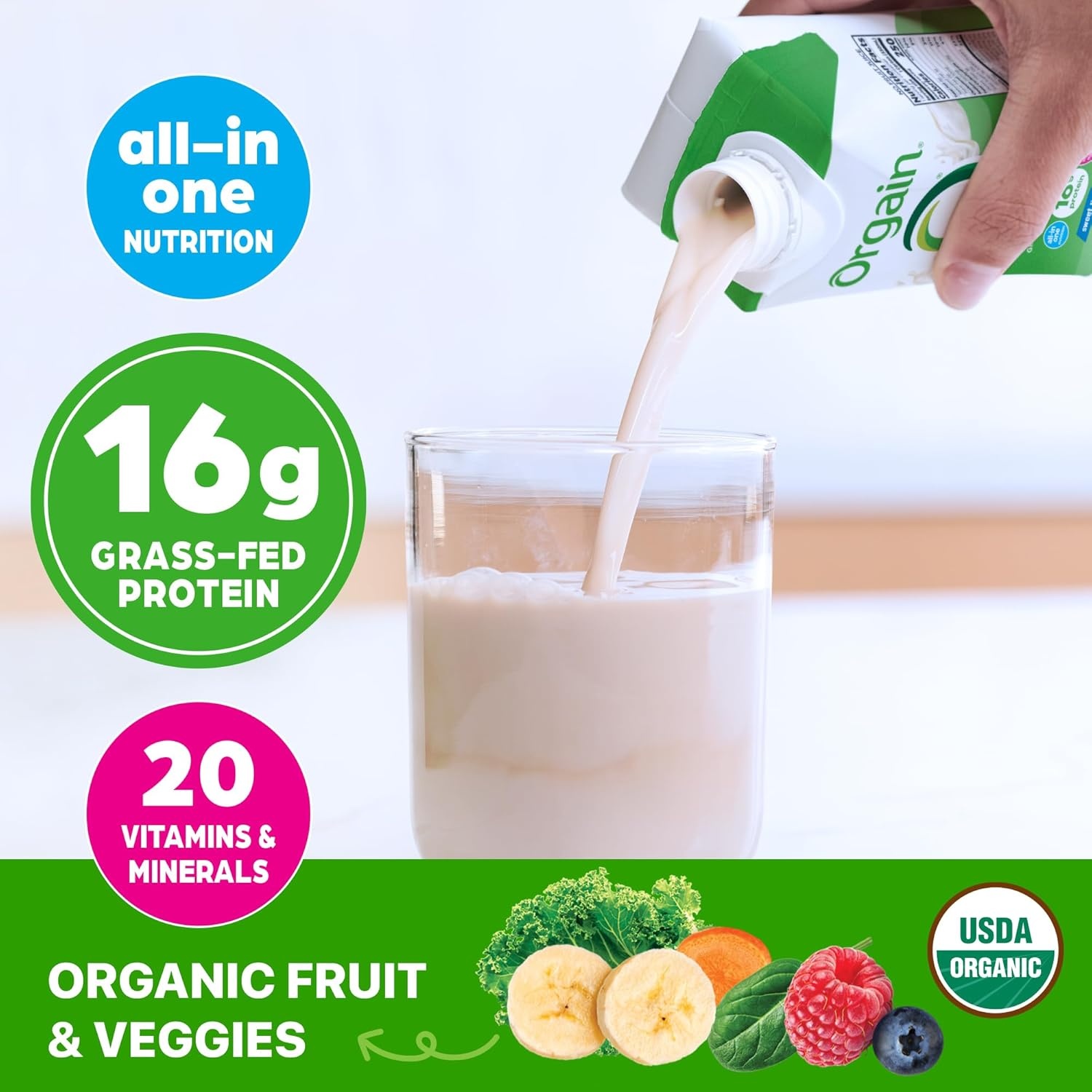 image:imageOrgain Organic Grass Fed Dairy 16g Protein Shake Vanilla 11oz 4pk