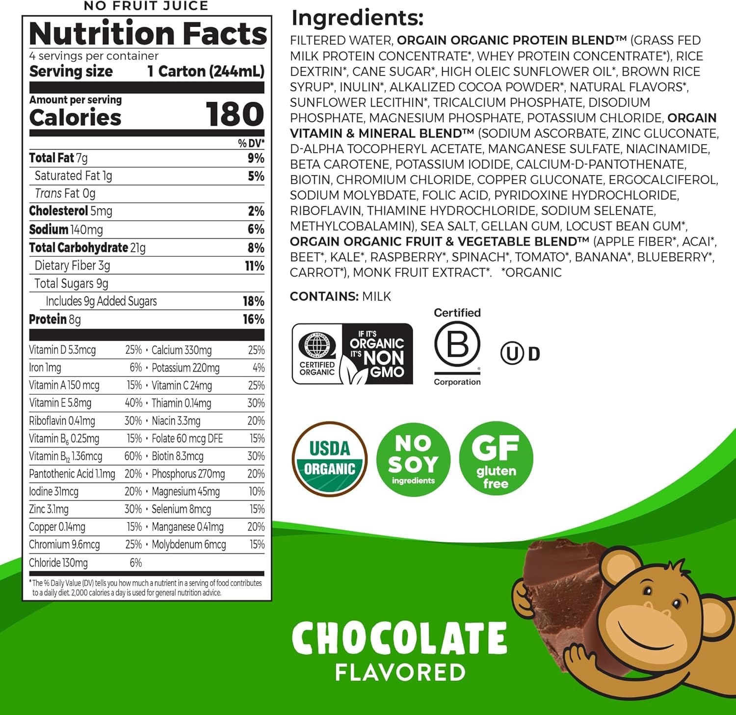 image:imageOrgain Organic Kids Protein Nutritional Shake Bundle Chocolate amp Vanilla 8g Protein 22 Vitamins amp Minerals 825 Fl Oz Pack of 4 Each