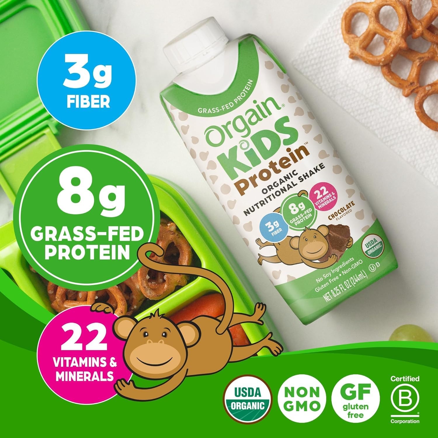 image:imageOrgain Organic Kids Protein Nutritional Shake Bundle Chocolate amp Vanilla 8g Protein 22 Vitamins amp Minerals 825 Fl Oz Pack of 4 Each