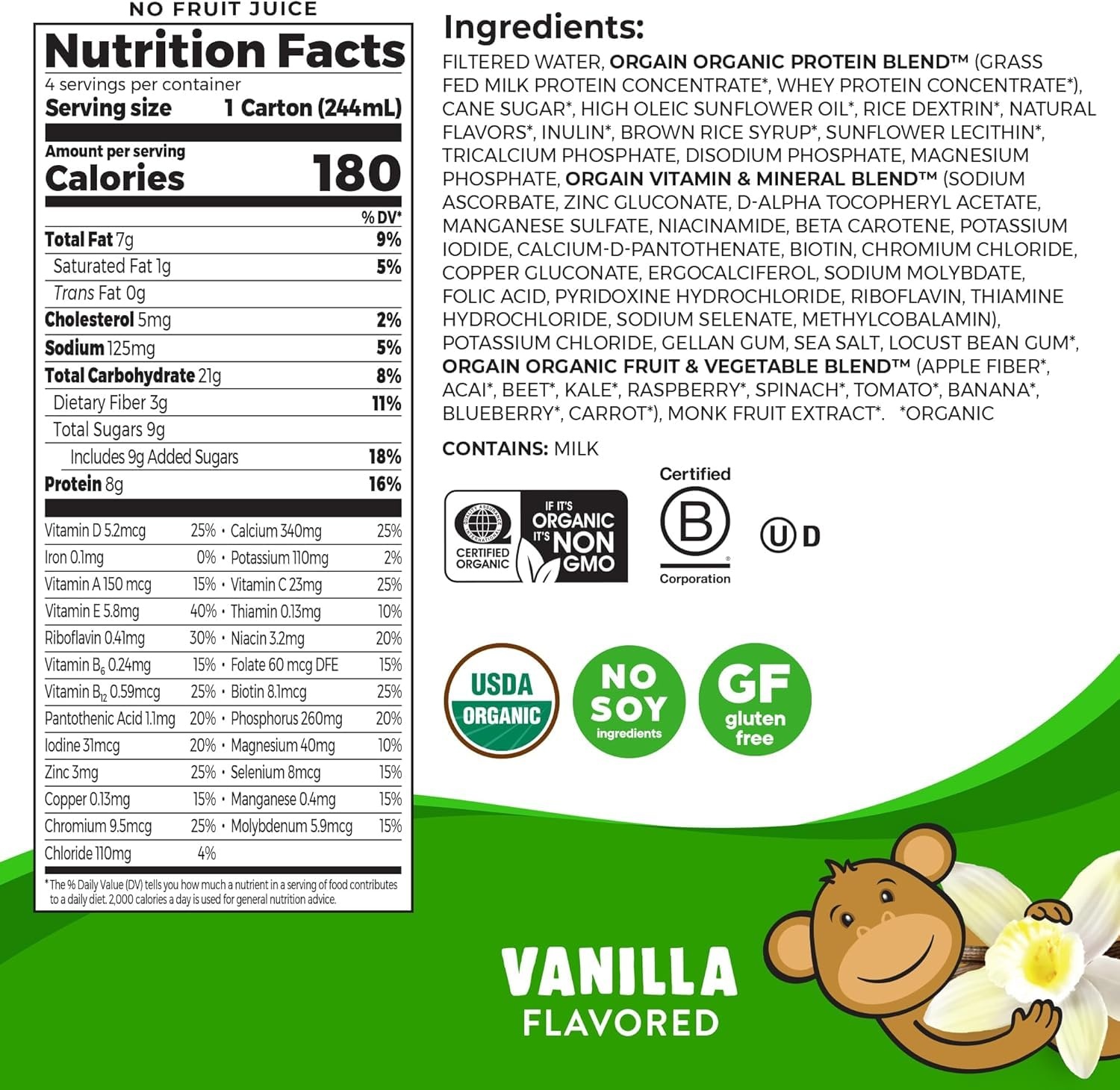 image:imageOrgain Organic Kids Protein Nutritional Shake Bundle Chocolate amp Vanilla 8g Protein 22 Vitamins amp Minerals 825 Fl Oz Pack of 4 Each