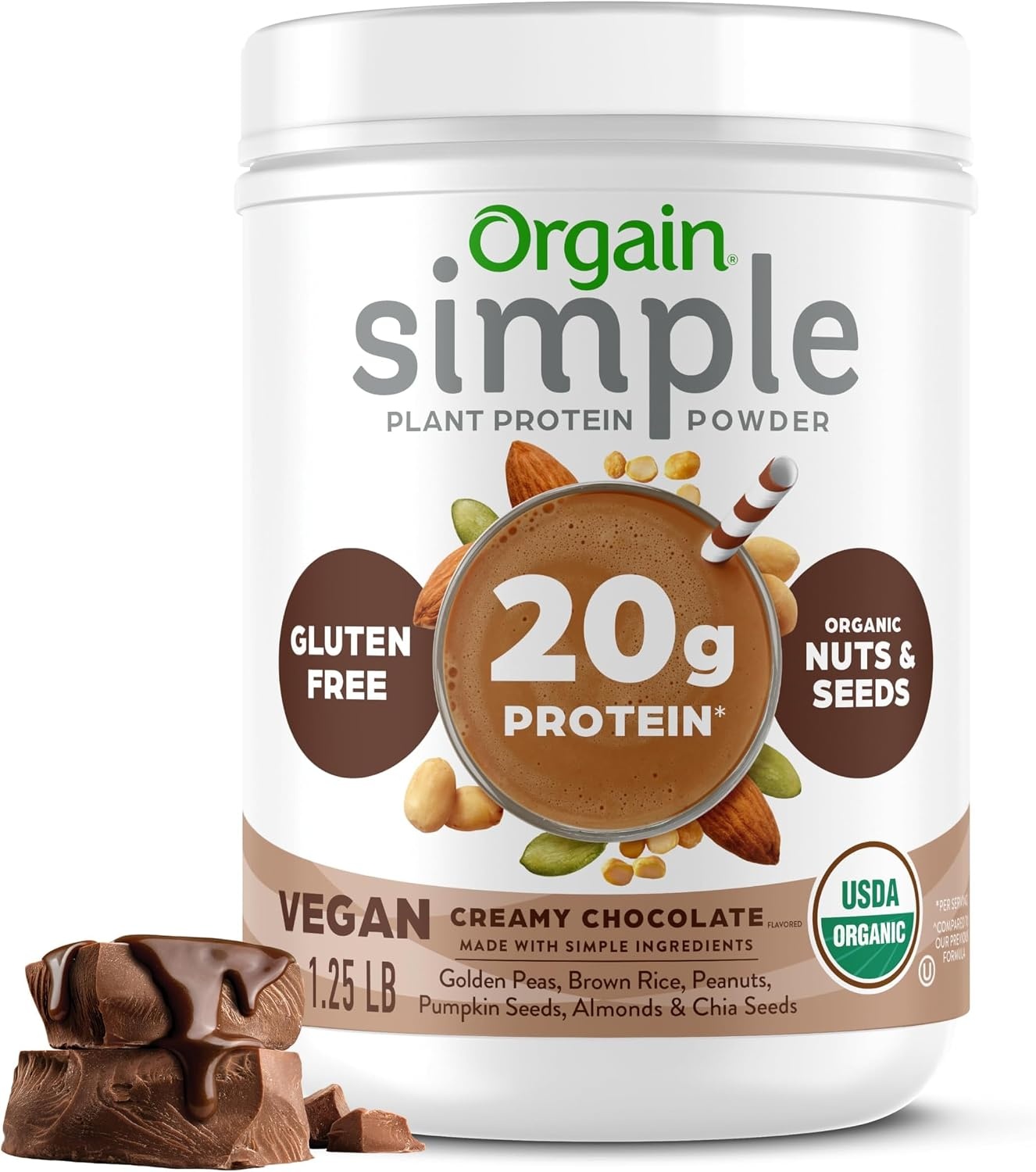 image:imageOrgain Organic Simple 20g Vegan Protein Powder Vanilla 125lbChocolate