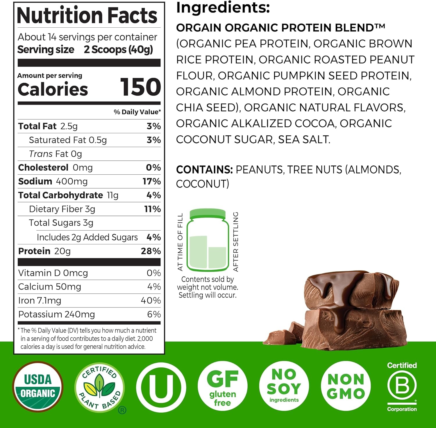 image:imageOrgain Organic Simple 20g Vegan Protein Powder Vanilla 125lbChocolate