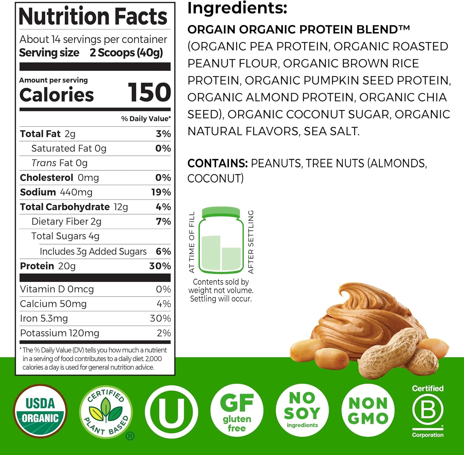 image:imageOrgain Organic Simple 20g Vegan Protein Powder Vanilla 125lbPeanut Butter