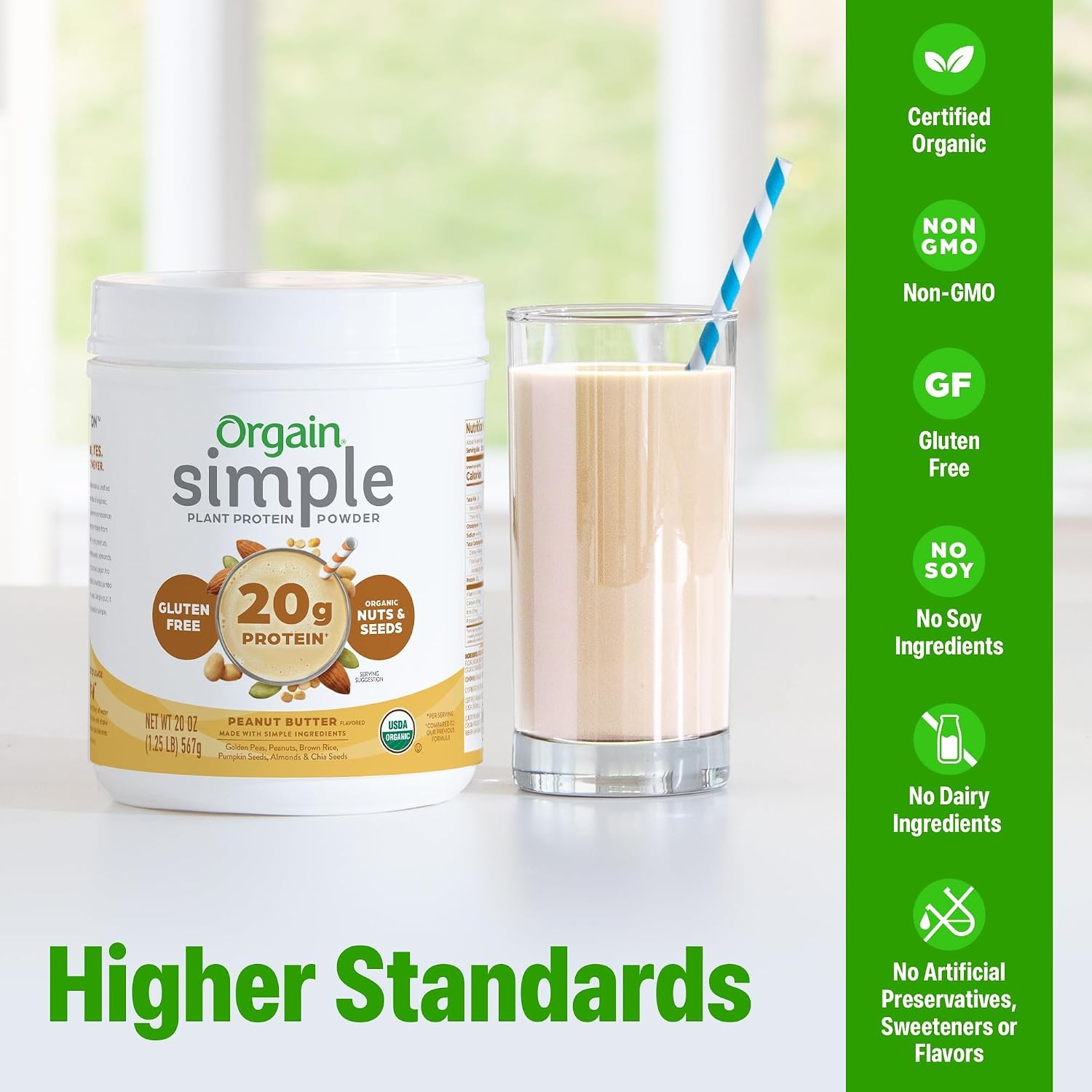 image:imageOrgain Organic Simple 20g Vegan Protein Powder Vanilla 125lbPeanut Butter