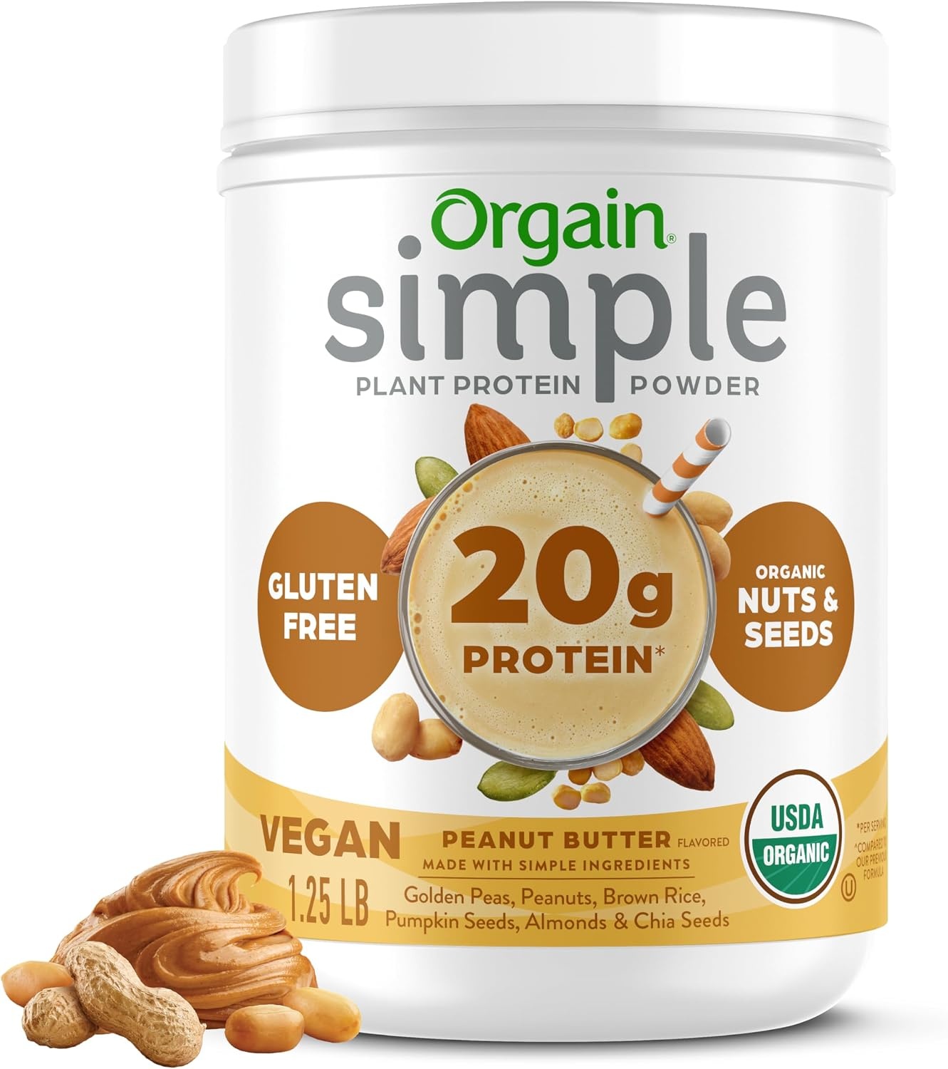image:imageOrgain Organic Simple 20g Vegan Protein Powder Vanilla 125lbPeanut Butter