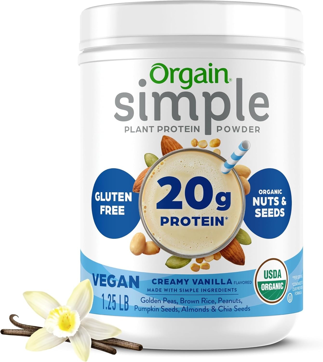 image:imageOrgain Organic Simple 20g Vegan Protein Powder Vanilla 125lbVanilla