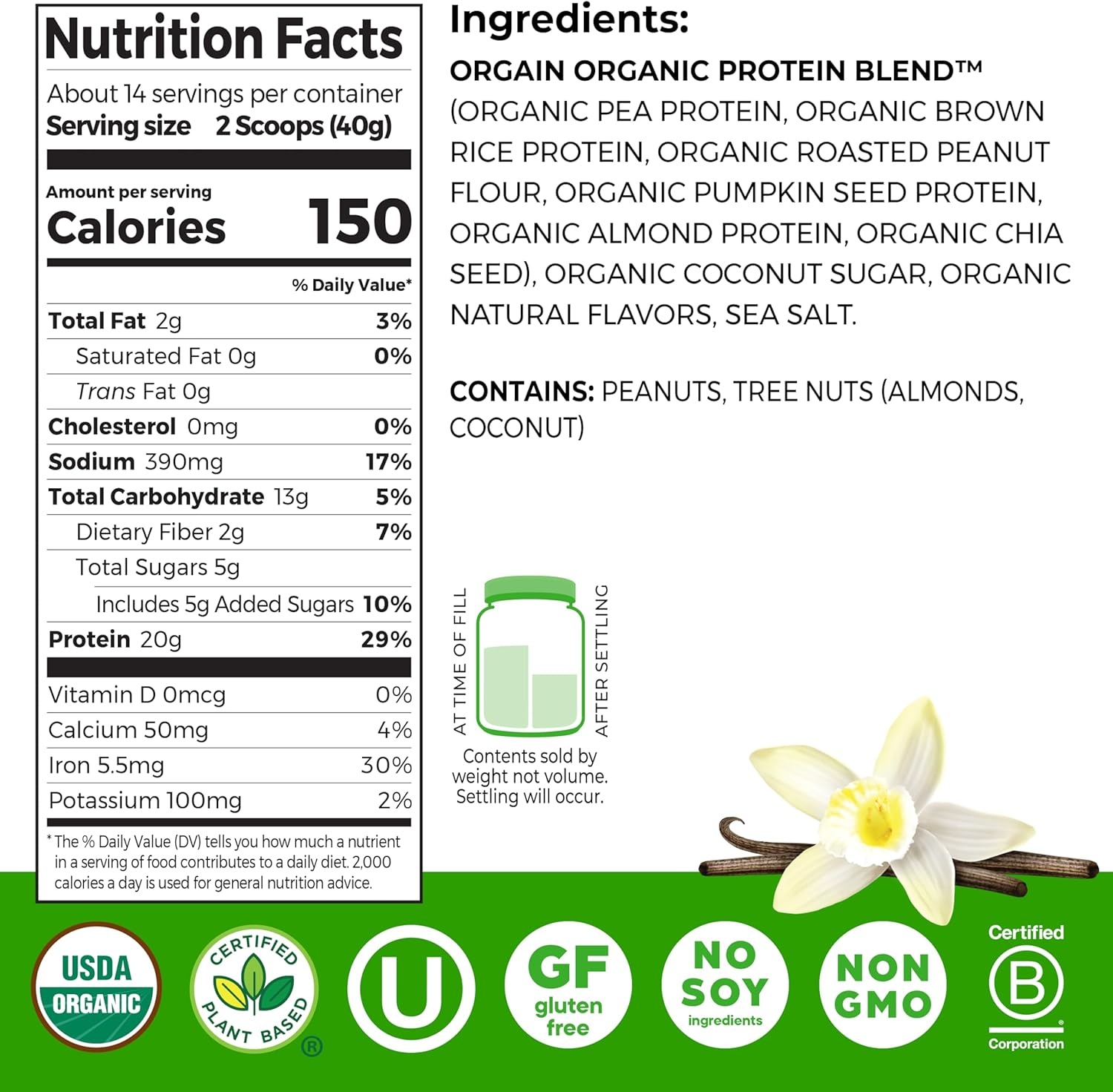 image:imageOrgain Organic Simple 20g Vegan Protein Powder Vanilla 125lbVanilla