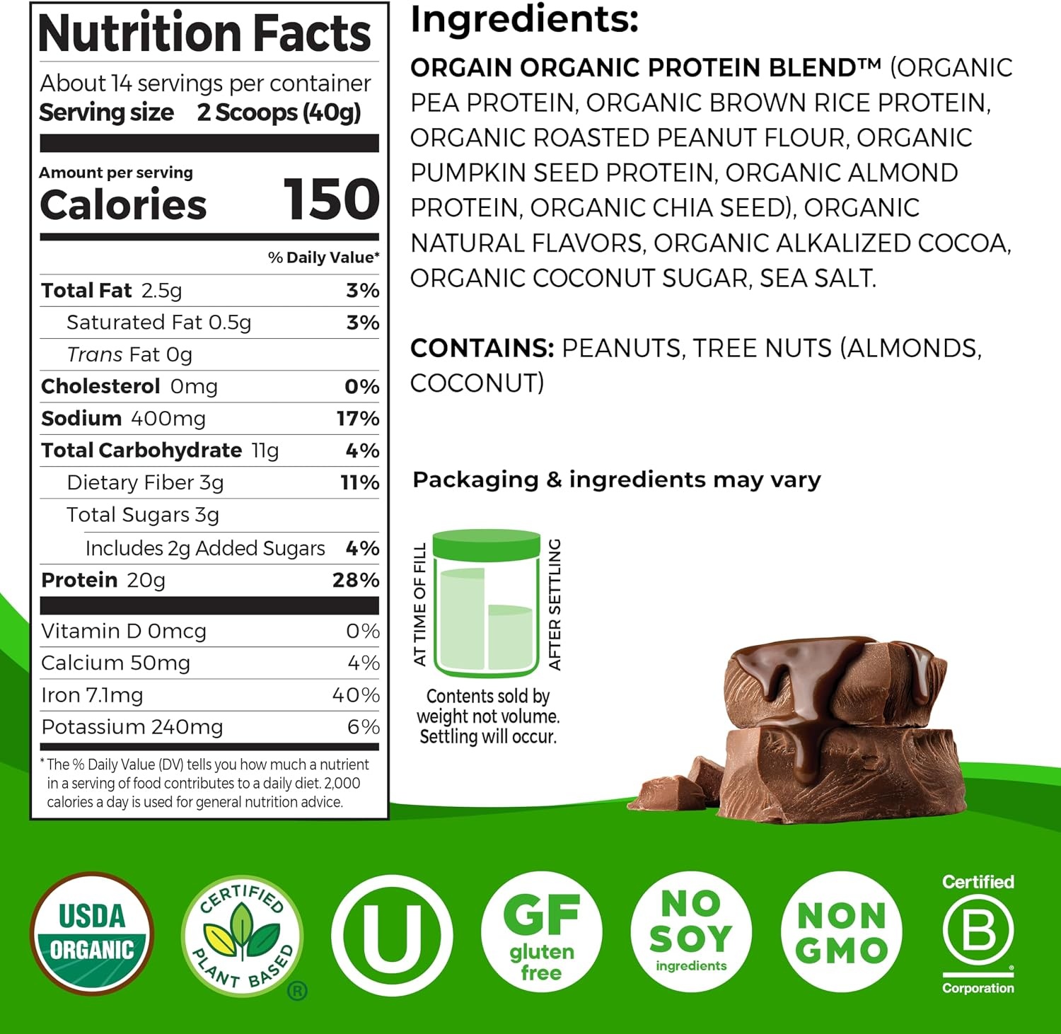 image:imageOrgain Organic Simple Vegan Protein Powder Bundle Chocolate amp Vanilla 20g Plant Based Protein 125 lb Each Gluten Free No Artificial Sweeteners
