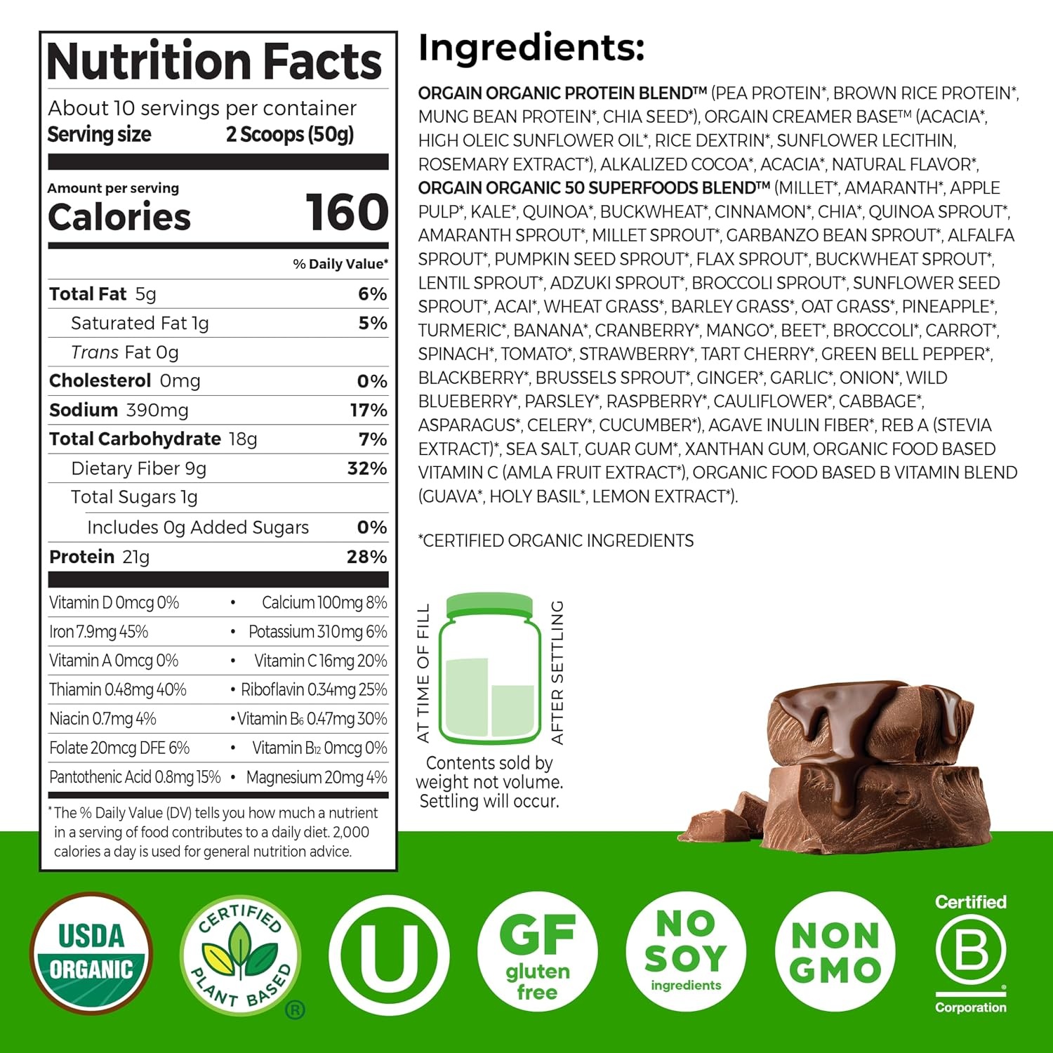 image:imageOrgain Organic Vegan 21g Protein Superfoods Powder Chocolate 112lb