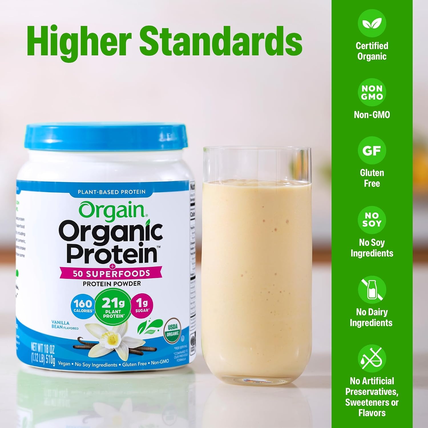 image:imageOrgain Organic Vegan 21g Protein Superfoods Powder Vanilla Bean 112lbVanilla
