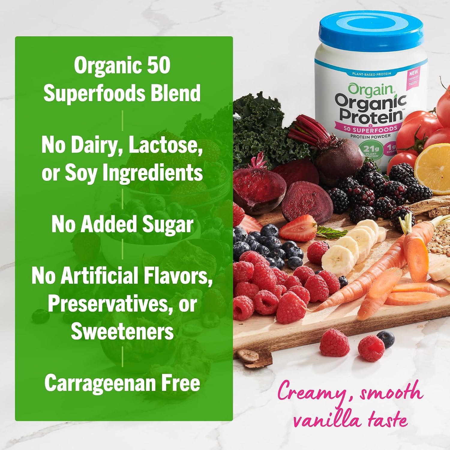 image:imageOrgain Organic Vegan 21g Protein Superfoods Powder Vanilla Bean 112lbVanilla