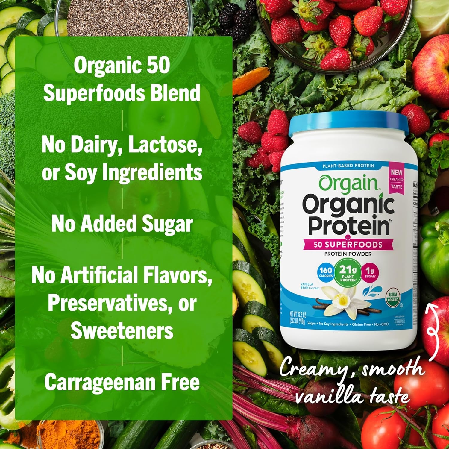 image:imageOrgain Organic Vegan 21g Protein Superfoods Powder Vanilla Bean 202lbVanilla