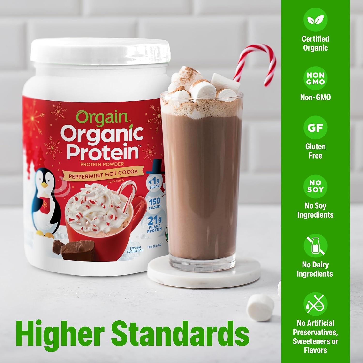 image:imageOrgain Organic Vegan 21g Protein Powder Peppermint Hot Cocoa 102 lb102 Pound Pack of 6