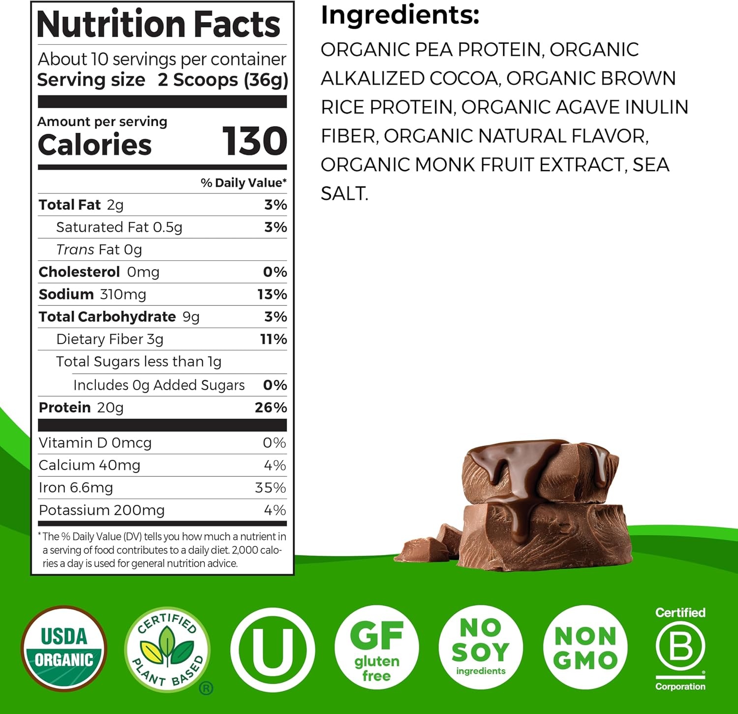 image:imageOrgain Organic Vegan Perfect Blend Protein Powder 20g Clean Plant Protein 7 Ingredients lt1g Sugar Gluten Free NonGMO No Artificial Flavors Stevia Extract Dairy or Soy Ingredients Chocolate