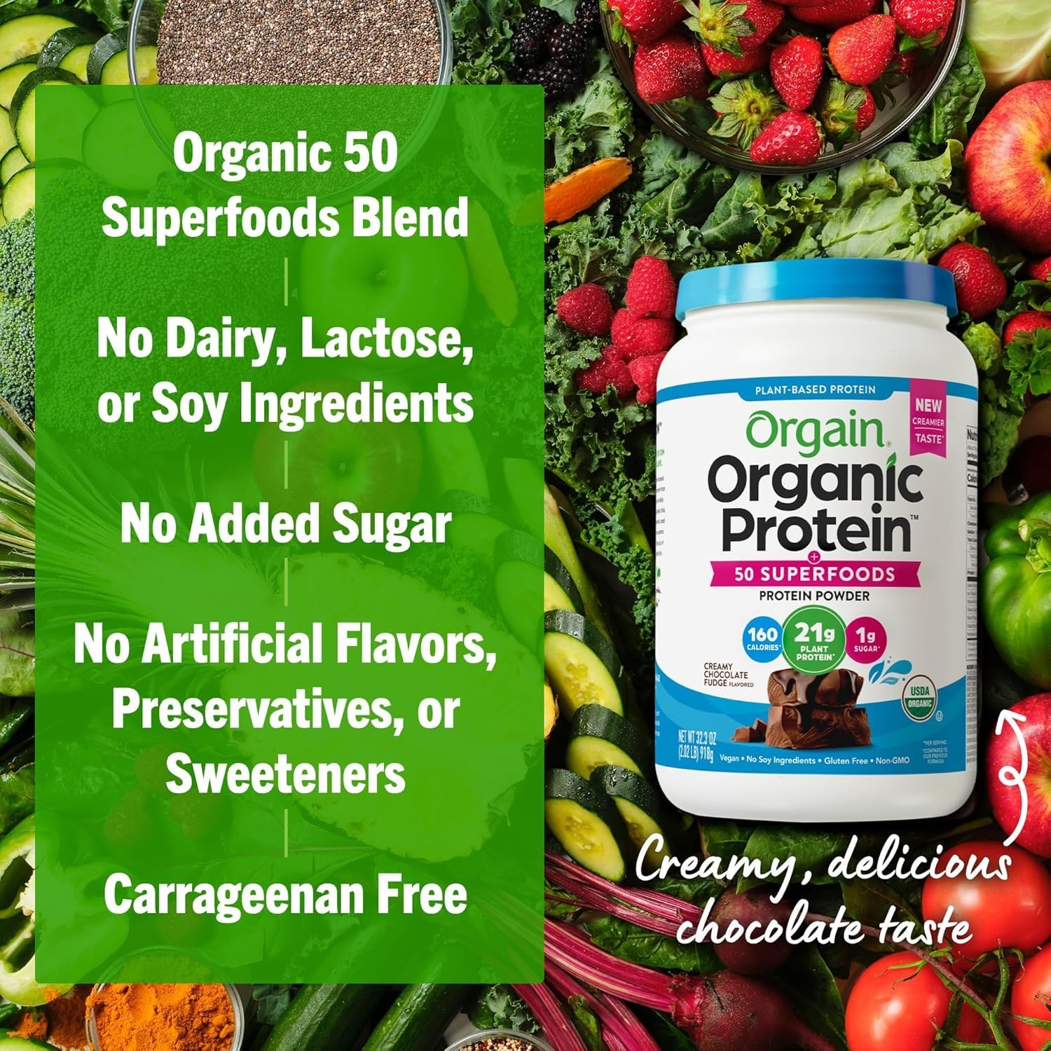 image:imageOrgain Organic Vegan Protein 50 Superfoods Powder Bundle Creamy Chocolate Fudge amp Vanilla Bean 21g Plant Based Protein 202 lb Each