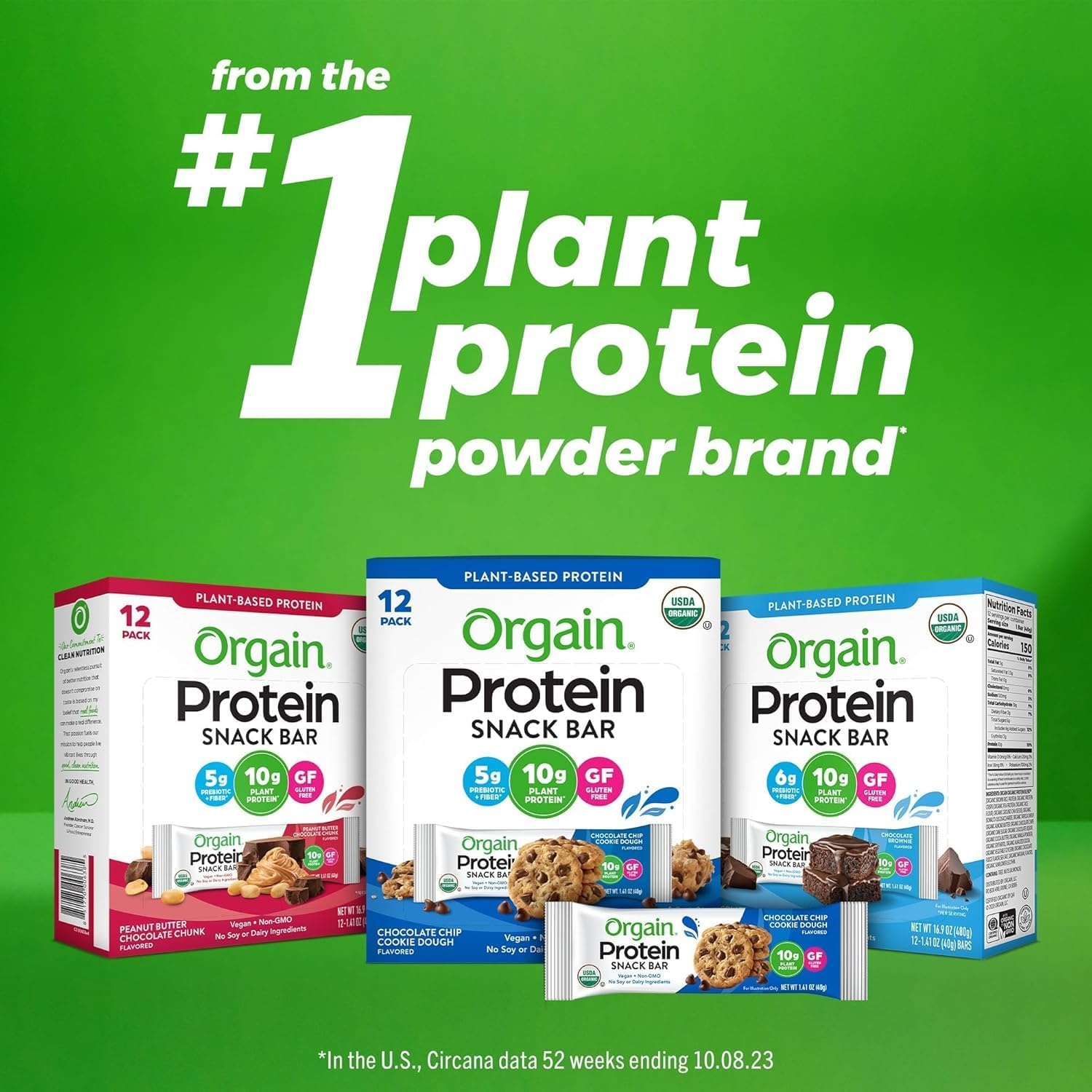 image:imageOrgain Organic Vegan Protein Bars Bundle Chocolate Chip Cookie Dough amp Chocolate Brownie 10g Plant Based Protein Gluten Free NonGMO 141 Oz 2 Pack of 12Chocolate Chip Cookie Dough Chocolate Brownie