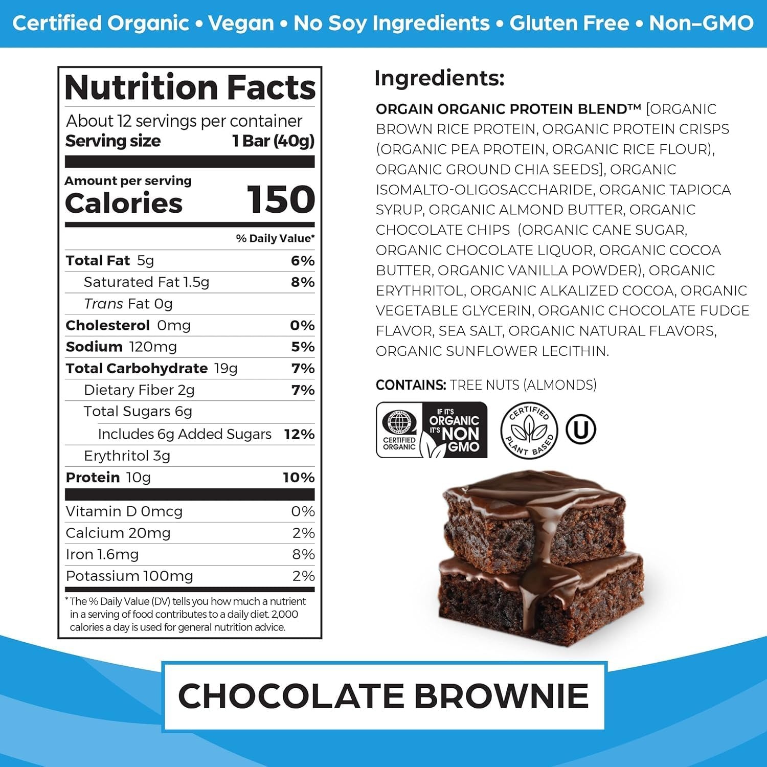 image:imageOrgain Organic Vegan Protein Bars Bundle Chocolate Chip Cookie Dough amp Chocolate Brownie 10g Plant Based Protein Gluten Free NonGMO 141 Oz 2 Pack of 12Chocolate Chip Cookie Dough Chocolate Brownie