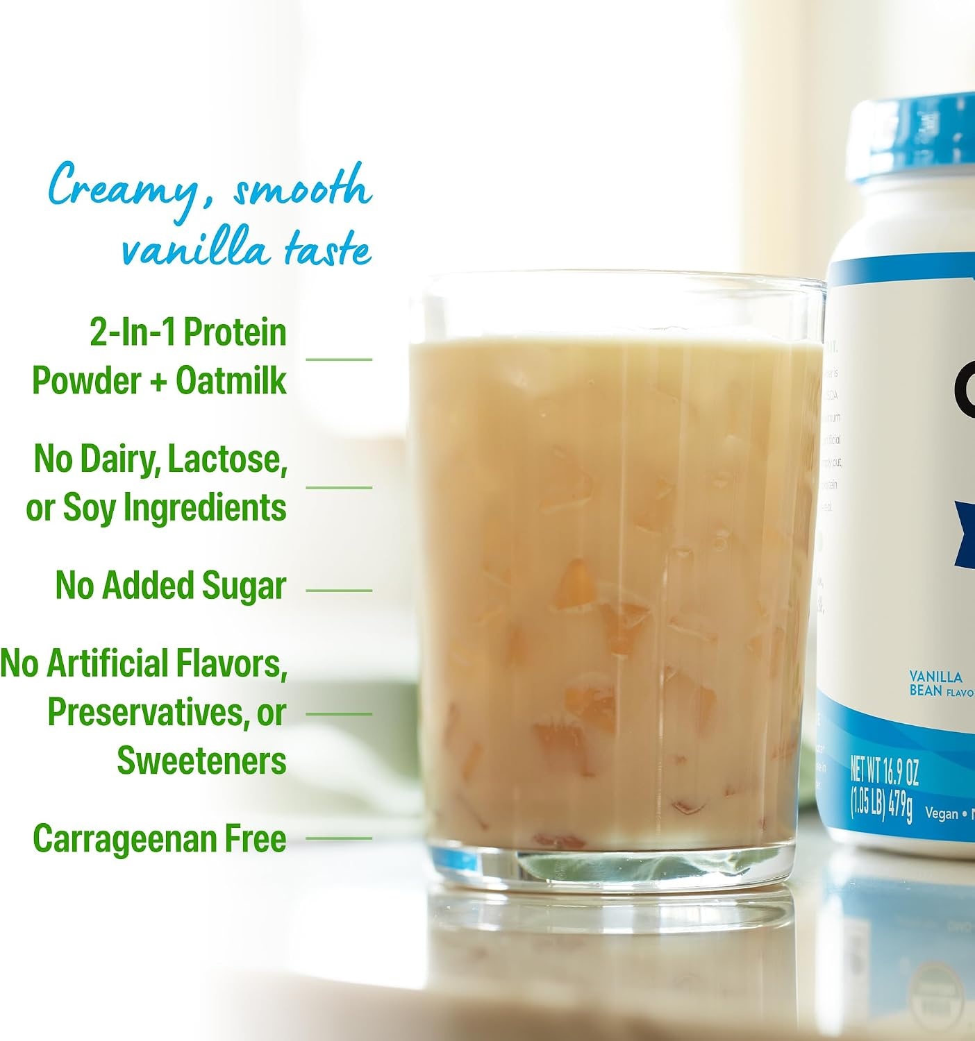 image:imageOrgain Organic Vegan Protein Powder Oat Milk Vanilla Bean 20g Plant Based Protein Gluten Free No Dairy Soy or Lactose Ingredients Low Sugar NonGMO Kosher For Shakes amp Smoothies 105lbVanilla