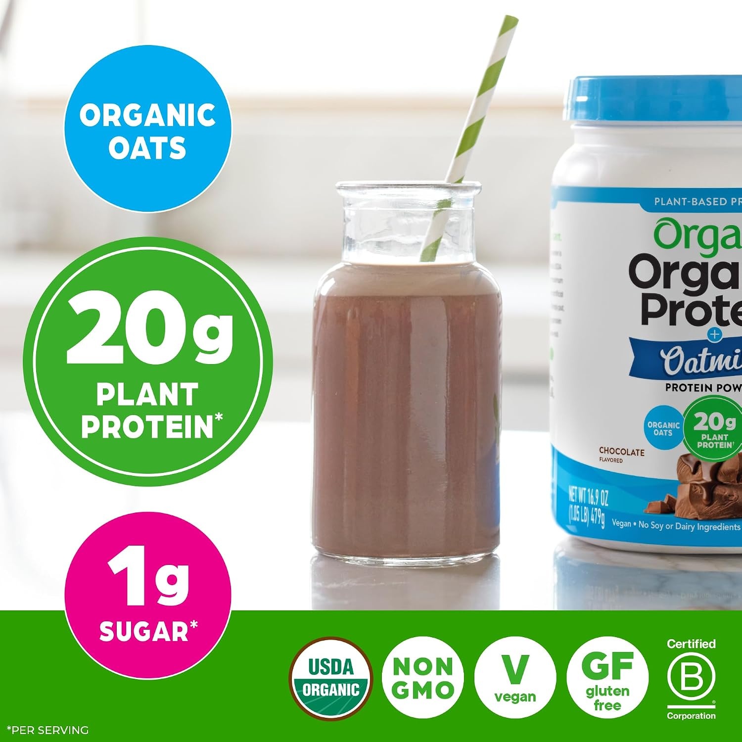 image:imageOrgain Organic Vegan Protein Powder Oat Milk Vanilla Bean 20g Plant Based Protein Gluten Free No Dairy Soy or Lactose Ingredients Low Sugar NonGMO Kosher For Shakes amp Smoothies 105lbChocolate