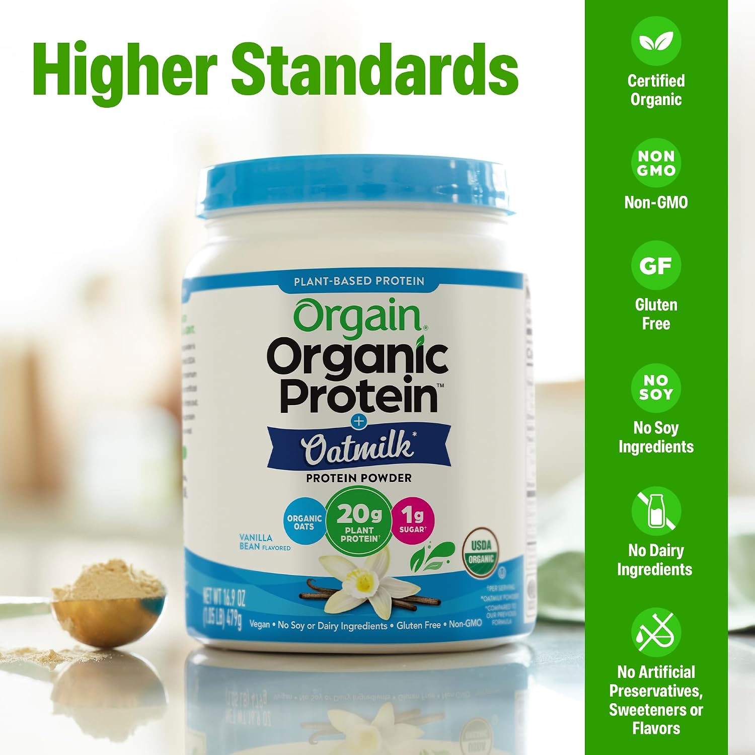 image:imageOrgain Organic Vegan Protein Powder Oat Milk Vanilla Bean 20g Plant Based Protein Gluten Free No Dairy Soy or Lactose Ingredients Low Sugar NonGMO Kosher For Shakes amp Smoothies 105lbVanilla