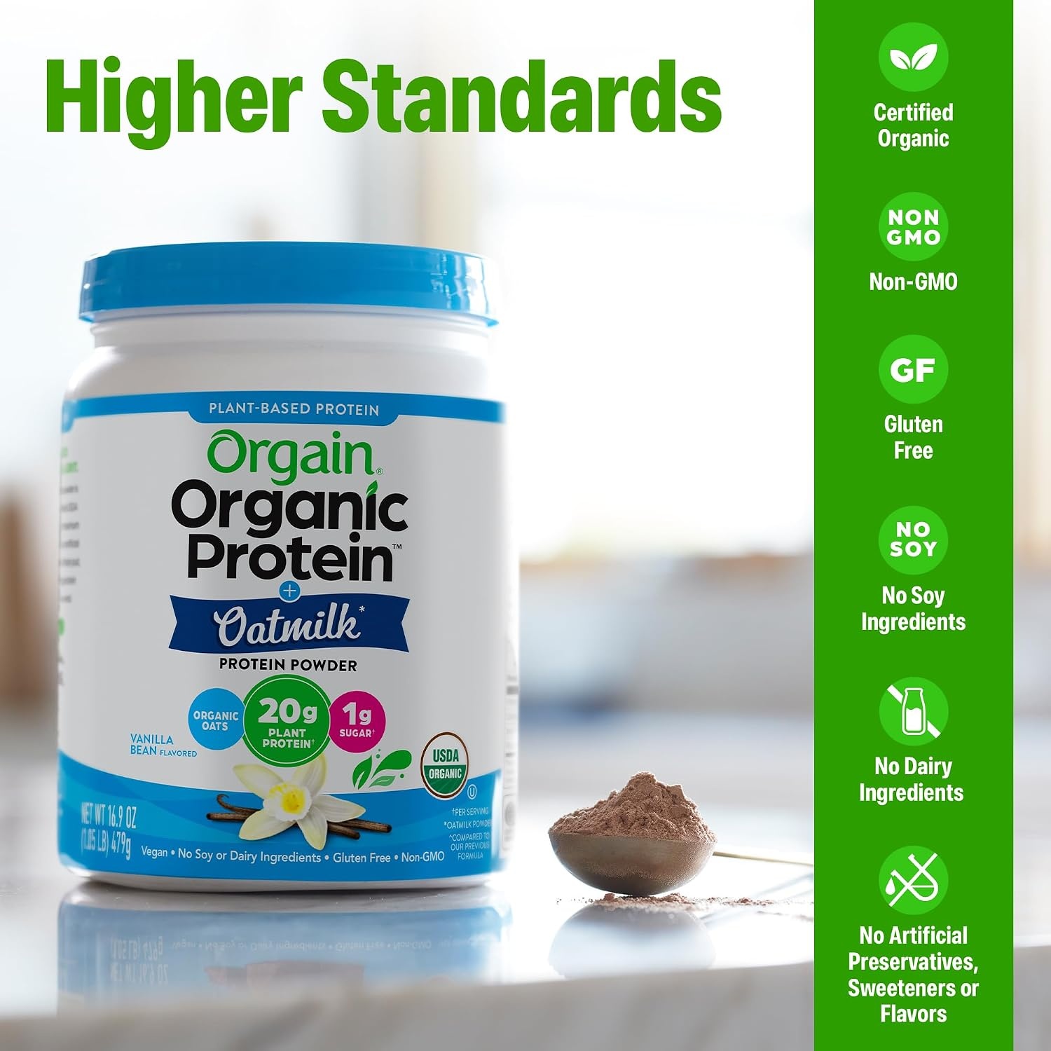 image:imageOrgain Organic Vegan Protein Powder Oat Milk Vanilla Bean 20g Plant Based Protein Gluten Free No Dairy Soy or Lactose Ingredients Low Sugar NonGMO Kosher For Shakes amp Smoothies 105lbChocolate