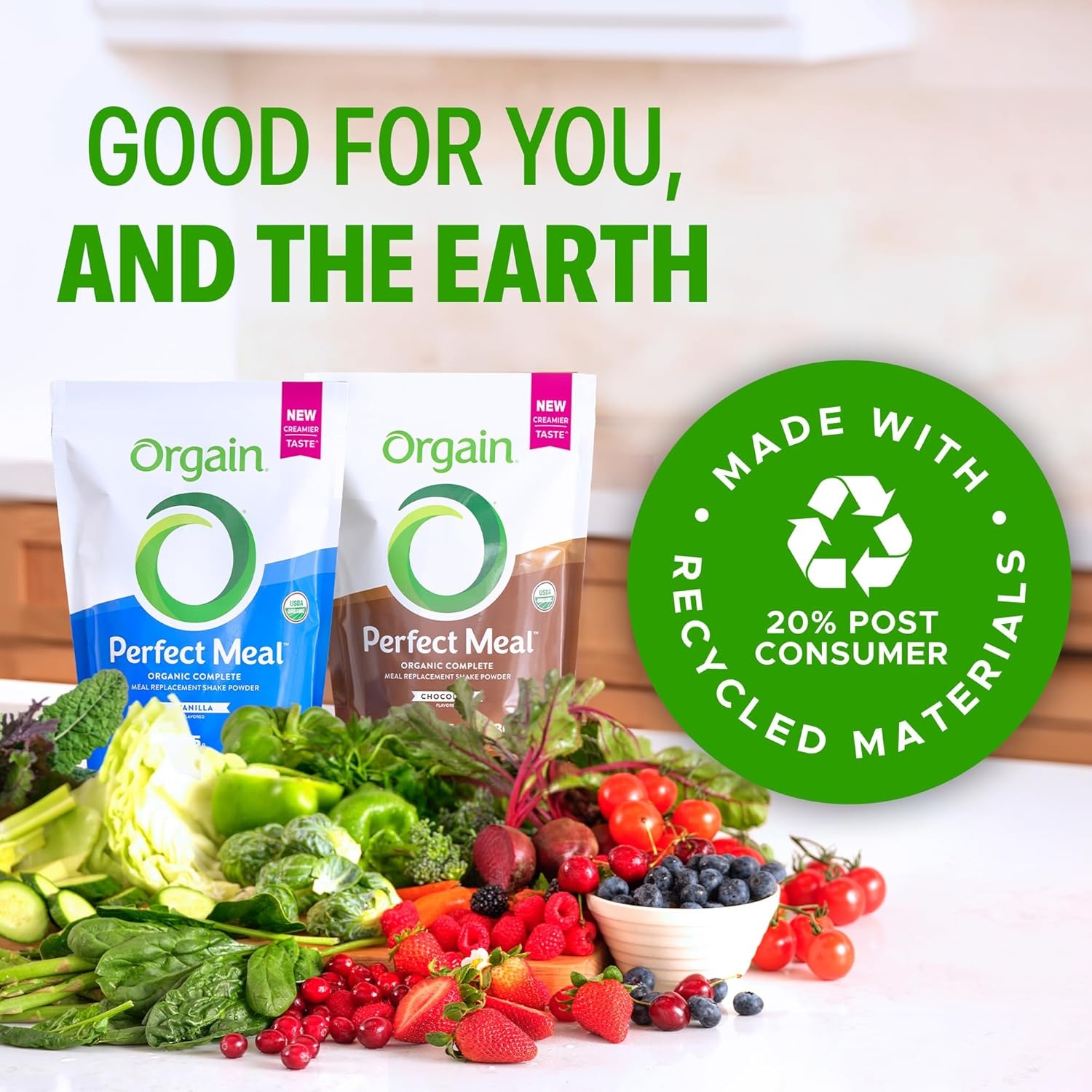 image:imageOrgain Perfect Meal Organic Vegan Meal Replacement Protein Powder Vanilla 25g Plant Based Protein 80 Superfoods 1B Probiotics amp 10g Fiber Adaptogens amp Ashwagandha 216lbChocolate