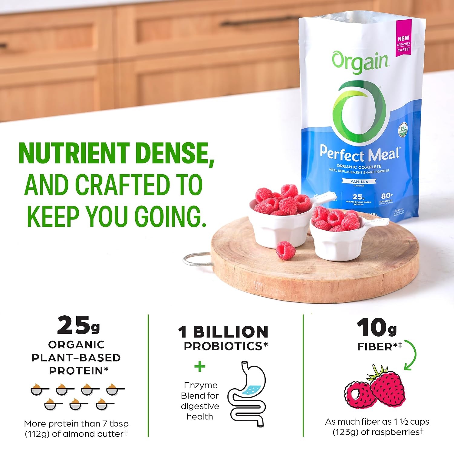 image:imageOrgain Perfect Meal Organic Vegan Meal Replacement Protein Powder Vanilla 25g Plant Based Protein 80 Superfoods 1B Probiotics amp 10g Fiber Adaptogens amp Ashwagandha 216lbVanilla