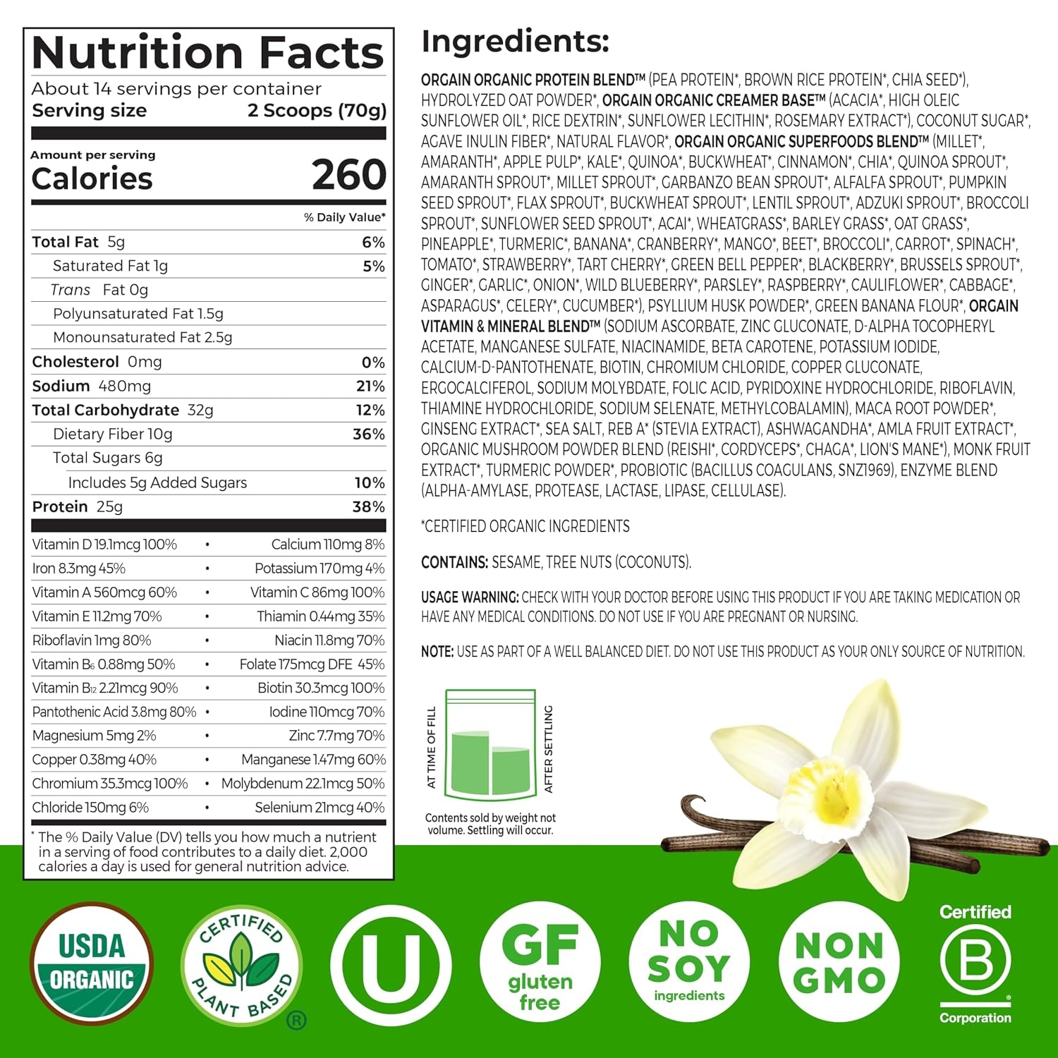 image:imageOrgain Perfect Meal Organic Vegan Meal Replacement Protein Powder Vanilla 25g Plant Based Protein 80 Superfoods 1B Probiotics amp 10g Fiber Adaptogens amp Ashwagandha 216lbVanilla
