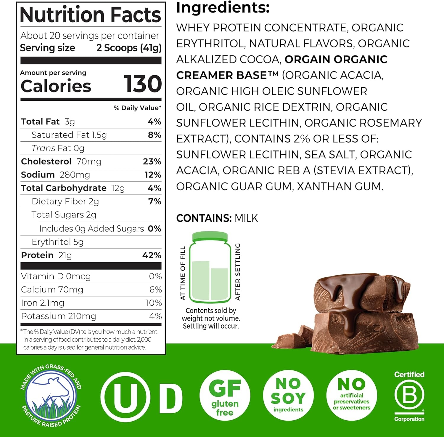 image:imageOrgain Whey Protein Powder Vanilla Bean 21g Grass Fed Dairy Protein 5g BCAAs 3g Prebiotic Fiber No Sugar Added No Added Hormones Gluten Free Kosher for Shakes amp Smoothies 182lbCreamy Chocolate Fudge