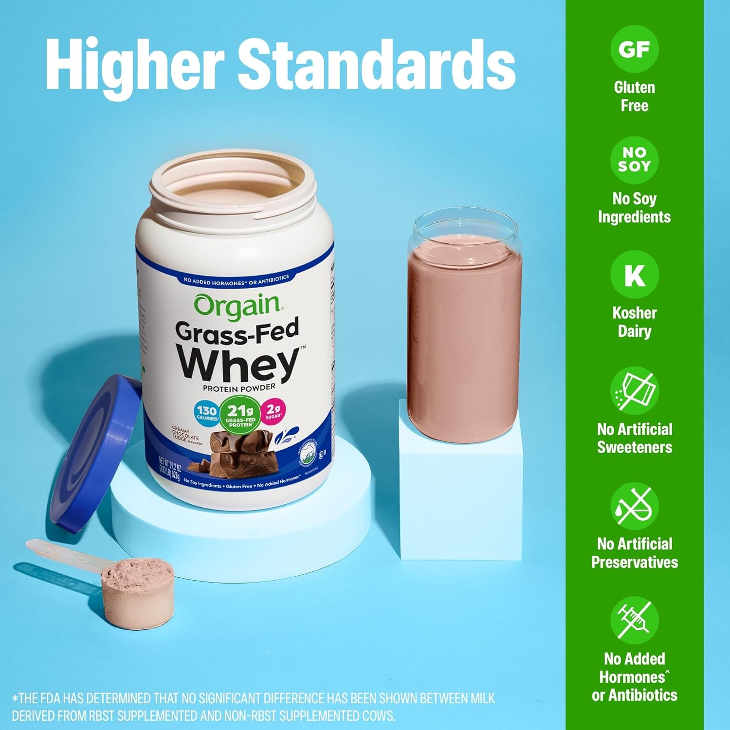image:imageOrgain Whey Protein Powder Vanilla Bean 21g Grass Fed Dairy Protein 5g BCAAs 3g Prebiotic Fiber No Sugar Added No Added Hormones Gluten Free Kosher for Shakes amp Smoothies 182lbCreamy Chocolate Fudge