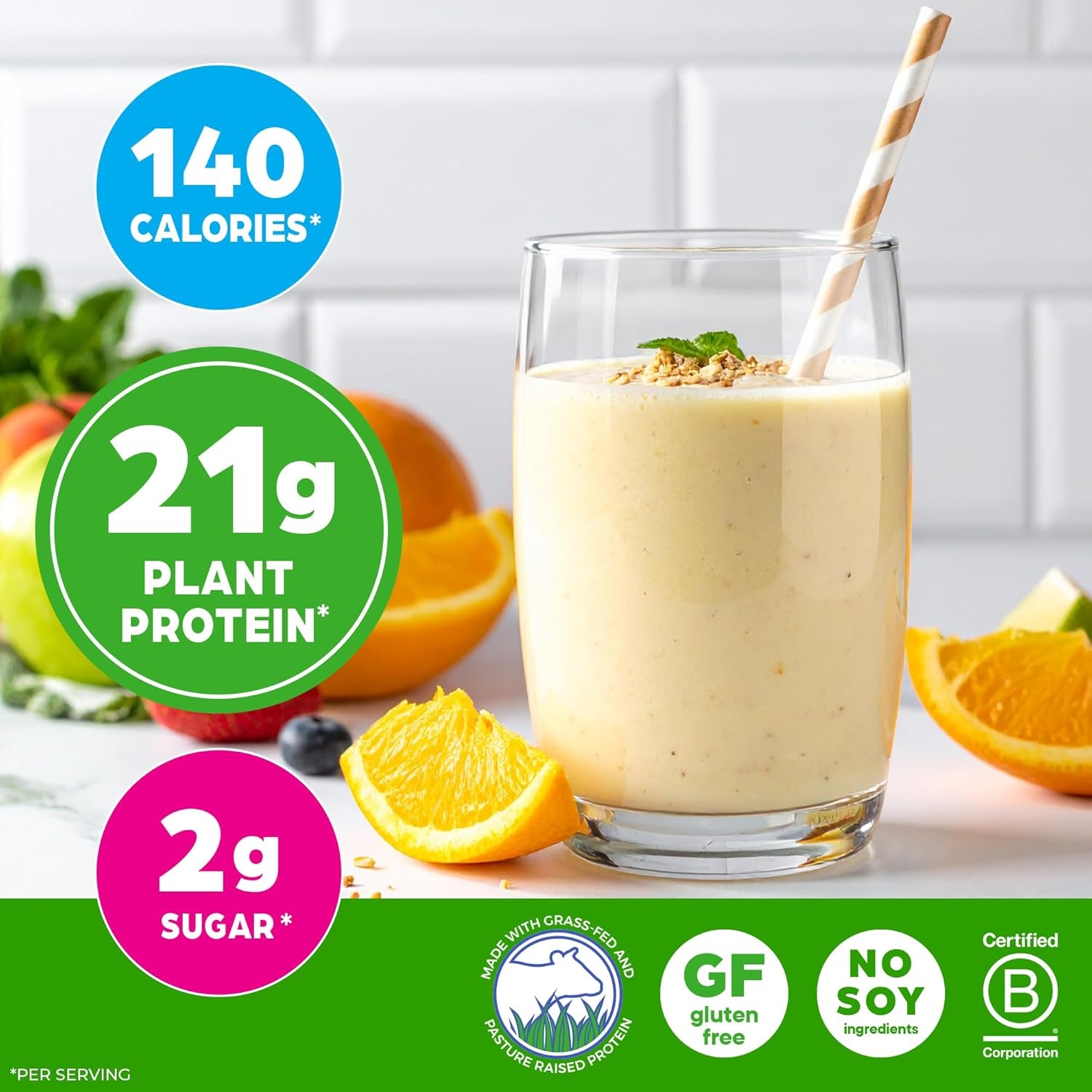 image:imageOrgain Whey Protein Powder Vanilla Bean 21g Grass Fed Dairy Protein 5g BCAAs 3g Prebiotic Fiber No Sugar Added No Added Hormones Gluten Free Kosher for Shakes amp Smoothies 182lbVanilla