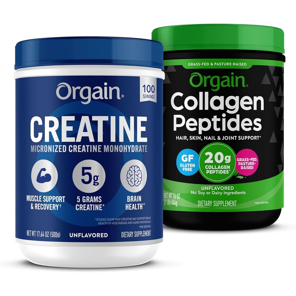 image:imageOrgain Creatine Monohydrate Powder 1764 Oz 100 Servings amp Collagen Peptides Powder 1lb 20g Grass Fed Bundle Unflavored NonGMO Supplements for Muscle Brain Skin amp Joint Support