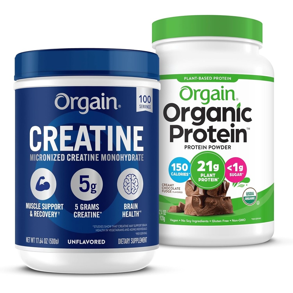 image:imageOrgain Creatine Monohydrate Powder 1764 Oz 100 Servings amp Organic Vegan Chocolate Fudge Protein Powder 203 lb Bundle PlantBased Protein amp Muscle Support