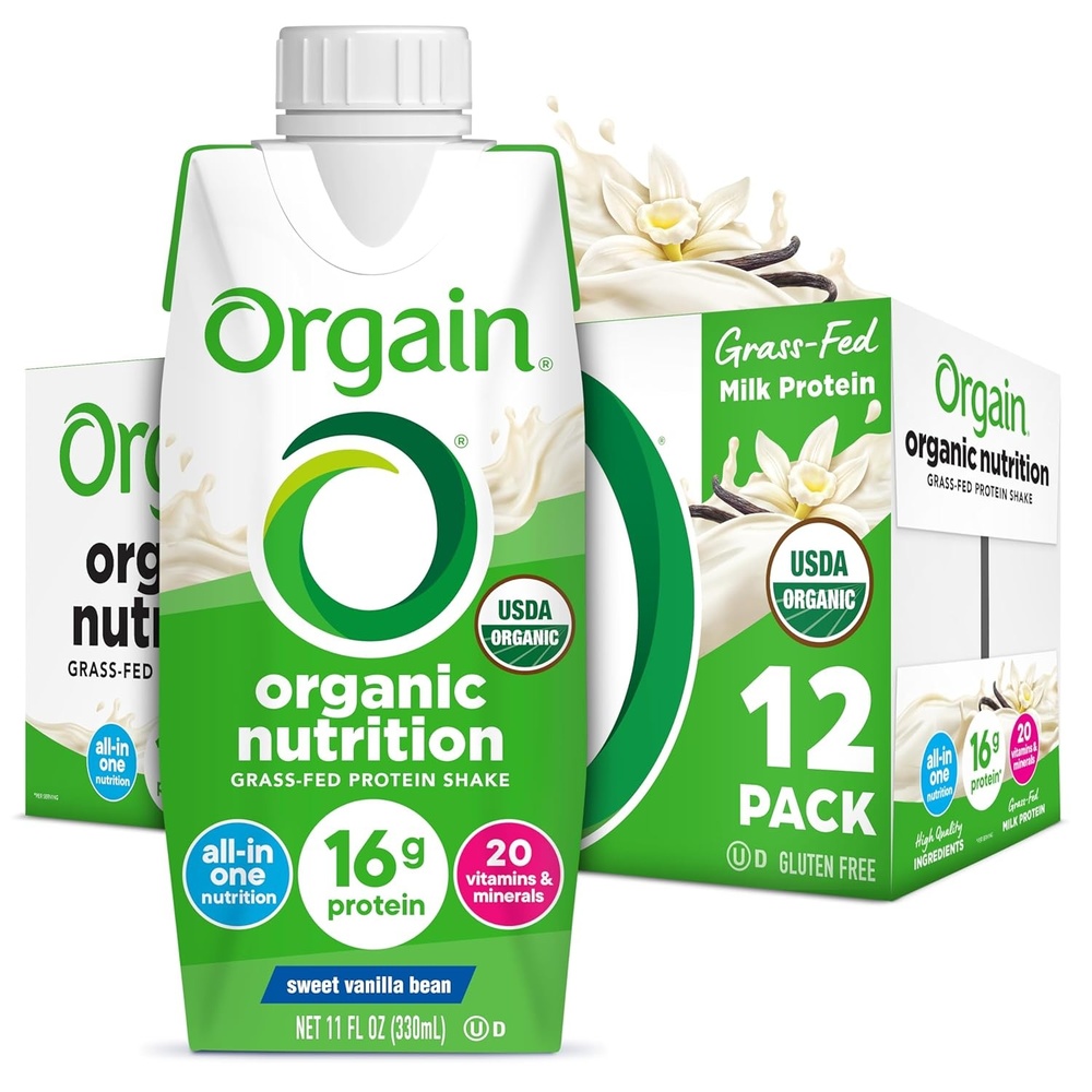 image:imageOrgain Organic Grass Fed Dairy 16g Protein Shake Vanilla 11oz 12pk